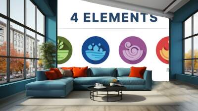 4 elements of nature symbols earth, water, air and fire with modern symbol in circle shape sign vector design Wall mural