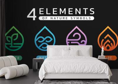 4 elements of nature symbols earth water air and fire with linedrop shape icon sign modern style vector design Wall mural