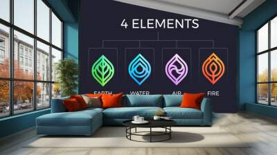 4 elements of nature with marquise shaped style earth water air and fire symblos vector design Wall mural