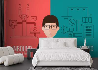 Businessmen are deciding between Inbound marketing and outbound marketing banner vector design Wall mural