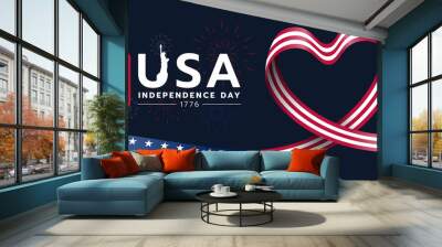 Celebrating 4 th of july USA independence day - waving american national flag and soft white start texture background vector design Wall mural