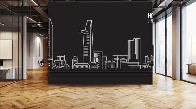 Cityscape Building Line art Vector Illustration design - Ho Chi Minh city Wall mural