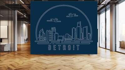 Cityscape with white abstract line corner curve modern style on dark blue background, building skyline city vector illustration design - Detroit Wall mural