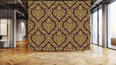 gold and brown lai thai pattern , Thai traditional background with lotus flower art design Wall mural