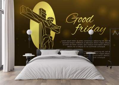 good friday banner with gold text and abstract gold line Jesus Christ On The Cross vector design Wall mural