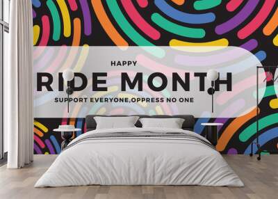 Happy pride month text on white tab bar on abstract colorful circle ring line texture background vector design Wall mural