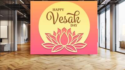 Happy vesak day text on circle full moon and lotus sign banner vector design Wall mural