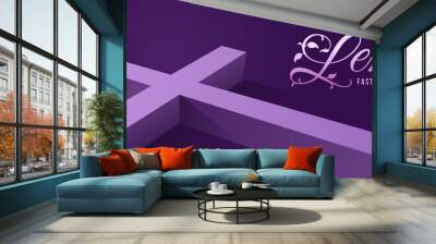 lent - fast, give and pray text, purple religious cross put on dark purple background vector design Wall mural