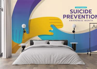 Suicide prevention awareness month  - Teal purple hands hold care and connection to give hope yellow hand vector design Wall mural