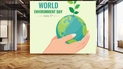 world environment day banner with hand hold seed plant on circle earth world vector design Wall mural