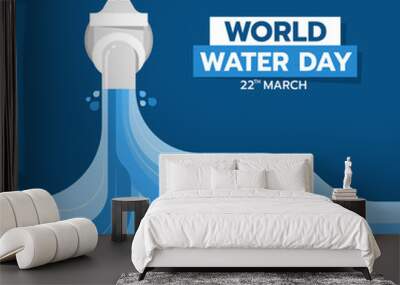 world water day banner with abstract water fall from the tap on blue background vector design Wall mural