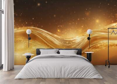 Luxury sparkling,Luxury golden wave of lights and sparkle,elegant fluid data transfer technology. Gold sparkle splatter border.Gold Foil Frame Gold brush strokes bokeh gold swirl on black background. Wall mural