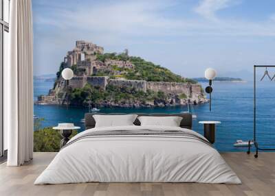 Ancient castle on the island in the blue sea panorama Ischia Wall mural