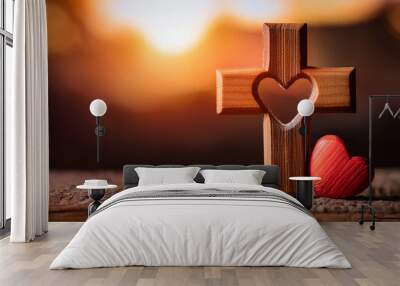 Symbolic Harmony: Heart and Cross in Unity Wall mural