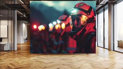 A group of firefighters lined up Wall mural