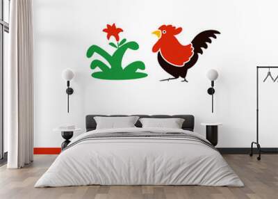 chicken bowl meat mangkuk ayam chicken grass flower symbol icon illustration Wall mural