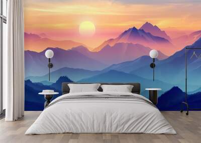 illustration of mountain views with purple and blue gradations Wall mural