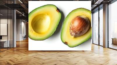 Two halves of ripe avocado on a white background Wall mural