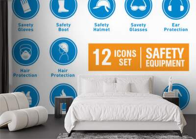 set of icons for safety equipment, safety sign, protective equipment, safety first Wall mural