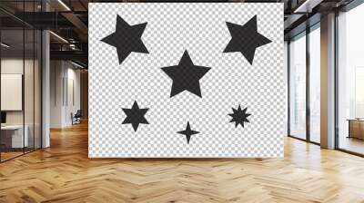 Black simple flat style light star flares  isolated on transparent background. Vector illustration Wall mural