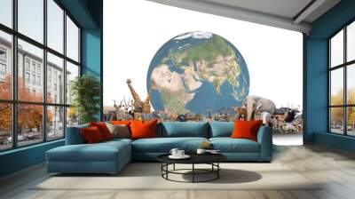 animal of the world with planet earth Wall mural