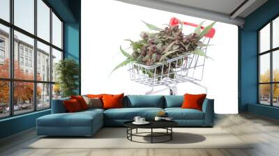 flowering cannabis plant in trolley on white background Wall mural