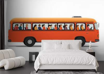 Cartoon-style passenger van with multiple people inside traveling across a blank clean background Large space for text in center Stock Photo with copy space Wall mural