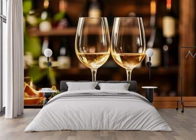 White Wine in Glasses with Bottles Wall mural