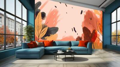 Autumn seasonal artistic abstract background template. Modern hand drawn  illustration, Generative AI Wall mural