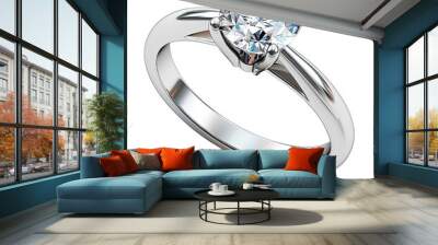 Elegant diamond engagement ring with a solitaire setting on a polished silver band, symbolizing love and commitment. Wall mural