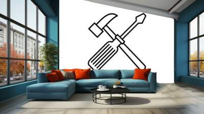 hammer and screwdriver outline icon. Element of construction icon for mobile concept and web apps. Thin line hammer and screwdriver outline icon can be used for web and mobile Wall mural