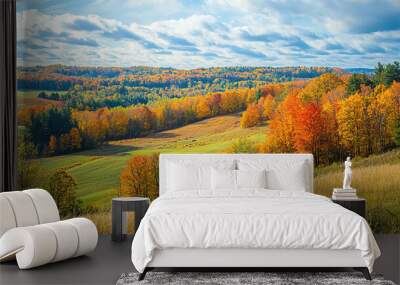 A scenic shot of a fall landscape with vibrant autumn colors Wall mural