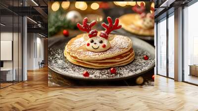 Christmas Reindeer Pancake for Children Food Ideas with Copy Space Wall mural