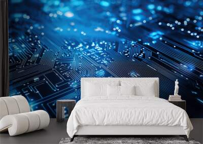 electronic circuit board blue tech background	
 Wall mural