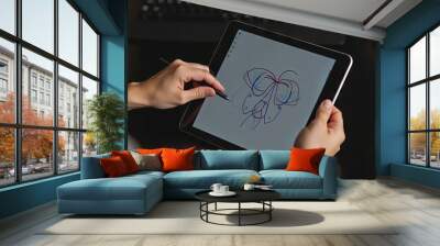 Digital Tablet with Face Drawing and Stylus Wall mural