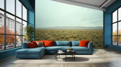 Steppe Landscape with Rolling Hills and Overcast Sky Wall mural