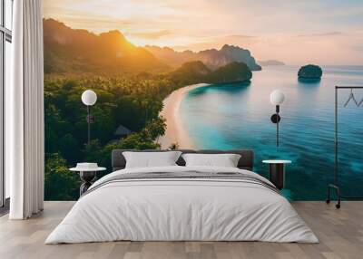 Tropical Paradise Beach at Sunset Wall mural