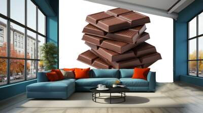 A stack of milk chocolate squares is suitable for confectionery packaging design, food blog graphics, and dessert menu illustrations Wall mural