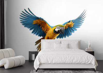 Blue and yellow macaw midflight with spread wings. Suitable for nature, wildlife, tropical bird, and freedom concept designs Wall mural