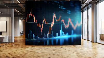 Detailed stock market data on a digital display, showing candlestick charts and analysis for financial background. Generative AI Wall mural