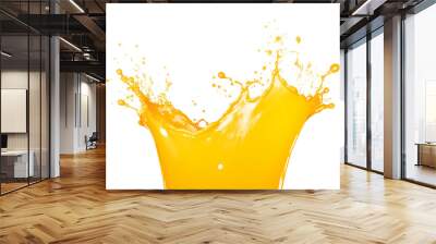 Falling orange juice splash isolated on a transparent background, splashes wave swirls drops, fluids droplets. Generative AI Wall mural