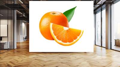 Fresh orange fruits and leaves perfect for healthy lifestyle, nutrition, vitamin C, citrus, juice, agriculture concepts in design projects Wall mural