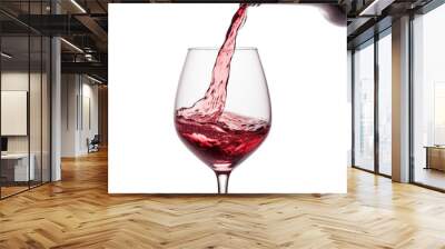 Red wine being poured elegantly into a glass, capturing the dynamic splash against a transparent background. Generative AI Wall mural