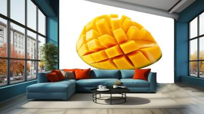 Ripe mango cut into cubes on a transparent background, showcasing freshness and tropical flavor. Generative AI Wall mural