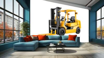 Yellow forklift with black forks and a seat. Suitable for industrial, construction, warehouse, logistics, and transportation themes Wall mural