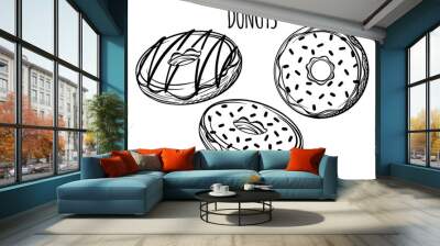 Fresh hand drawn icing donuts for bakery or pastry shop. Wall mural