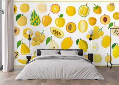 Set of vector cartoon illustrations with exotic yellow fruits isolated on white background. Wall mural