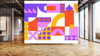  Set of geometric pink and orange poster, bauhaus shapes pattern, bauhaus abstract collection of backgrounds, modern geometry trendy design poster Wall mural