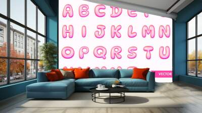 3d pink vector letters. Bright glossy gradient children's alphabet. Plastic rounded balloon. Vector illustration Wall mural