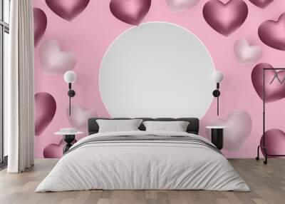 Happy Valentine's day background with heart and present composition for a trendy banner, poster or greeting card Wall mural